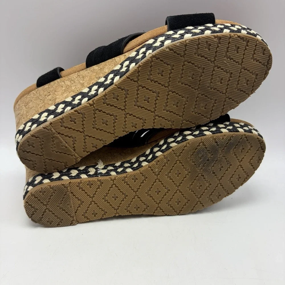 Zodiac Sandals Womens 10 M Paola Black Leather Wedge Espadrilles Cork Wedge